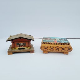 Wooden Music Boxes From Switzerland - 1 Is Working & 1 Is Not