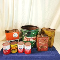 Vintage Oil And Gas Cans And Unopened Transmission Fluid