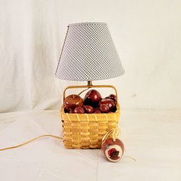 Handmade Apple Basket Lamp With Hand Carved Apples Plus Hand Painted Apple By Artist