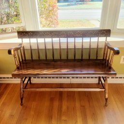 Vintage Wooden Bench With Beautiful Stencil Detail