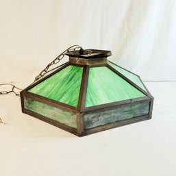 1920's Slag Glass Hanging Light In Shades Of Green