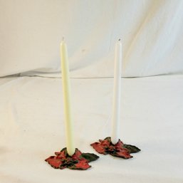 Set Of 2 Metal Candle Holders With Candles