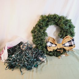 Country Wreath And Christmas Lights