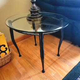 Pan Side Table Forged Metal Legs And Glass Top (Living Room)