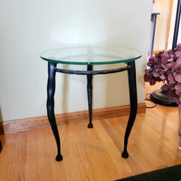 Pan Side Table Forged Metal Legs Glass Top (Living Room)