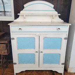 Vintage White And Blue Storage Cupboard (Sunroom)