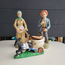 Ceramic Elderly Couple And Donkey Ceramics (Sunroom)