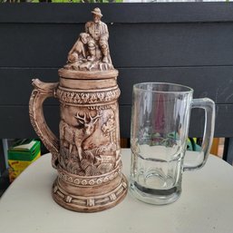 Large Glass Tankered Mug And Ceramic Beer Stein (Sunroom)