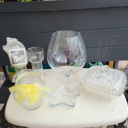 Assorted Glassware Including Two Vintage Uncandle Sets (Sunroom)