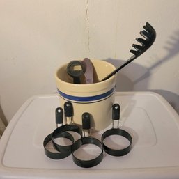 Kitchen Crock With Tools And Egg Rings (Bsmt)