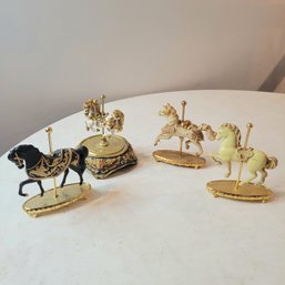 Set Of 4 Carousel Horses On Gold Colored Stands (EFL1)