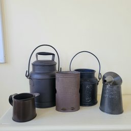Vintage Pails, Tins, Flask Cover And More (porch)