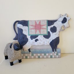 Jim Shore Cow Plaque And Unmarked Sheep Figure (porch)