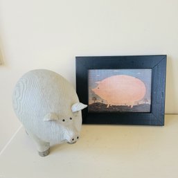 Pig Print And Wooden Pig (porch)
