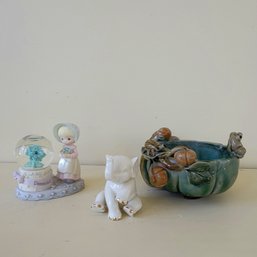 Precious Moments Snow Globe, Lenox Elephant And Hand Made Pottery (porch)