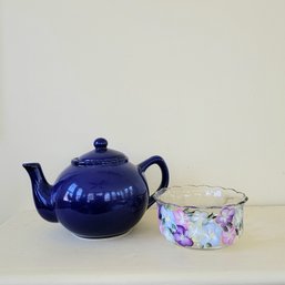 Blue Tea Pot And Painted Bowl (porch)