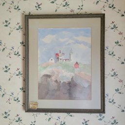 Artist Signed Framed Watercolor Painting 'The Nubble' By Ursula Sanders (Living Room)