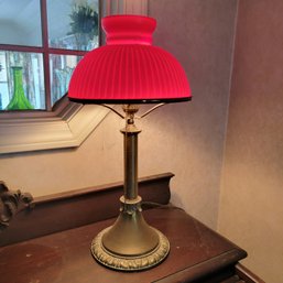 Vintage Parlor Lamp Red Glass Shade (Dining Room)