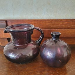 Vintage Amethyst Glass Pitcher And Vase (Dining Room)