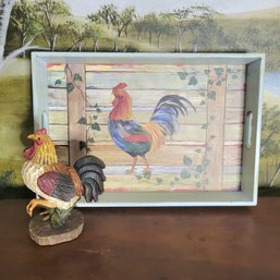 Rooster Breakfast Tray And Wood Carved Rooster (Living Room)
