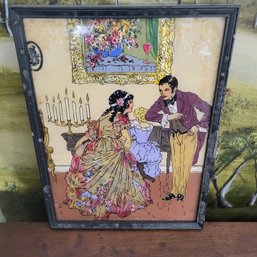Vintage Foil Art Reverse Painted Picture Dancing Couple 9.5' X 12.5'