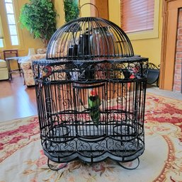 Vintage Wrought Iron Bird Cage With Wooden Birds (Great Room)