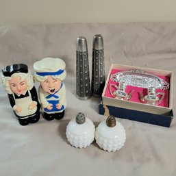 Milk Glass, Plastic And Tin Salt And Pepper Shakers  (BR)