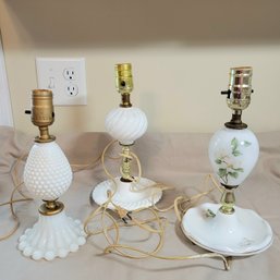 Set Of 3 Milk Glass Lamps (LR)