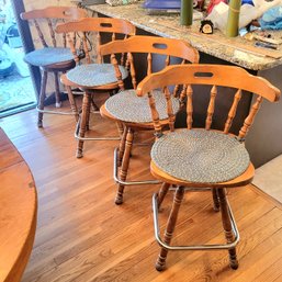 Set Of 4 Wooden Swivel Counter Bar Stools (Kitchen)