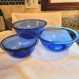 Set Of 3 Blue Glass Pyrex (Kitchen)