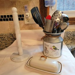 Marble Paper Towel Holder, Butter Dish And Crock Of Kitchen Tools (kitchen)