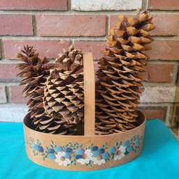 Vintage Hand Painted Basket With Large Pine Cones (LR)