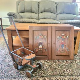 Wooden Hand Painted Doll Stroller And Cabinet Doors (LR)