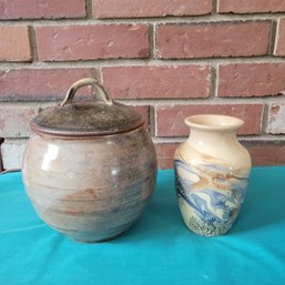 Clay Pot With Lid And Vase From Servierville Pottery (LR)