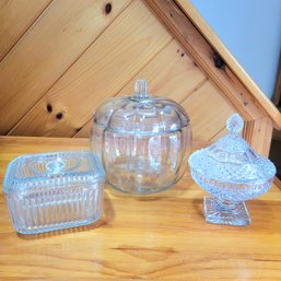 Lidded Glass Pumpkin And Other Lidded Glass Dishes (LR)