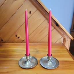 Brass Candlestick Holders With Red Tapers (LR)