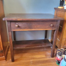 Vintage Wooden Table With Drawer Wear On Top (Dining Room)