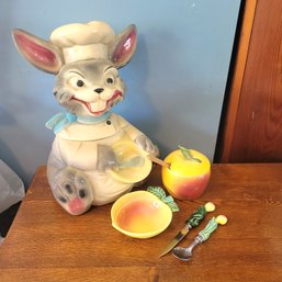 McCoy Rabbit Cookie Jar Plus Fruit Dishes From West Germany (Dining Room)