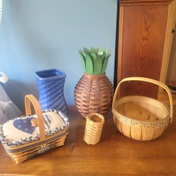 Longaberger Basket, Vase, Unbranded Baskets And Pineapple Candle Light (Dining Room)