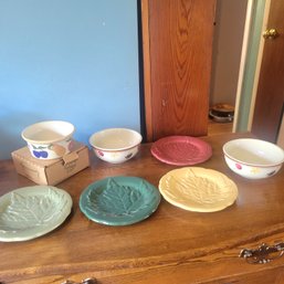 Longaberger Pottery Leaf Plates And Bowls (Dining Room)