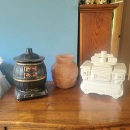 2 Vintage McCoy Ceramic Cookie Jars Plus Cookie Vase (Dining Room)