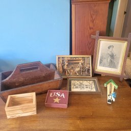 Wood Handled Crate, Wall Decor With Repaired Ossorne Piece And Thermometer (Dining Room)