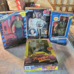 Buzz Aldrin GI Joe Doll, 2 GI Joe Soldiers And A Street Fighter Doll All In Original Packaging (Bsmt Train T)