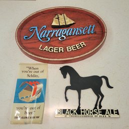 Narragansett, Black Horse And Schlitz Beer Signs (Bsmt)
