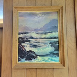 Wood Framed Ocean Print By Dan Bloeman 22' X 19'  (Bsmt)