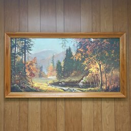 Lovely Wood Framed Landscape Print 52' X 27' (Bsmt)