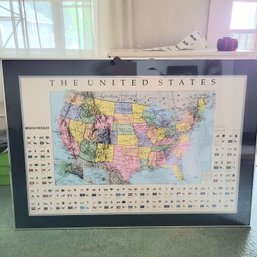 Large Framed Rand McNally Print Of The United States Of America (Upstairs Bedroom Next To Porch)