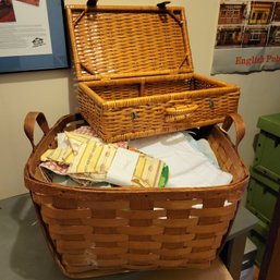 Large Basket With Linens And Briefcase Style Picnic Basket (hallway)