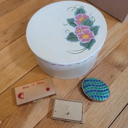 Avon Compact, Vintage Rain Hat Case, Pill Case And Round Box (LR)