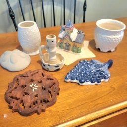 Lot Of Vases, Candle Holder, Sand Dollar And Other Decor (LR)